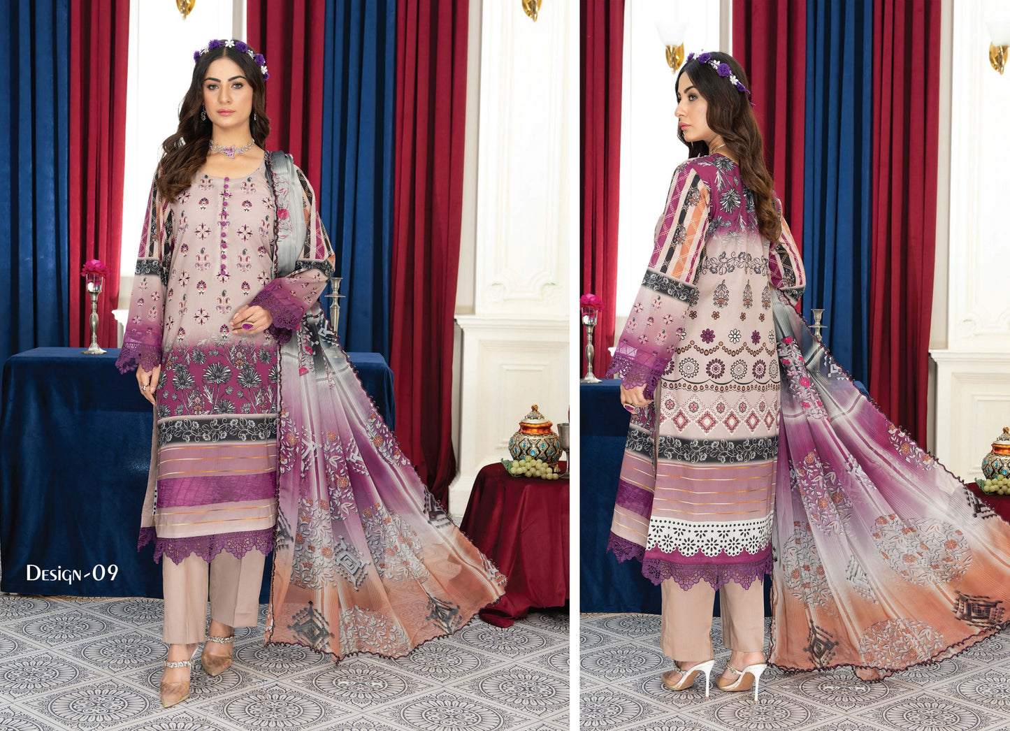 Digital Printed Embroiderd Lawn