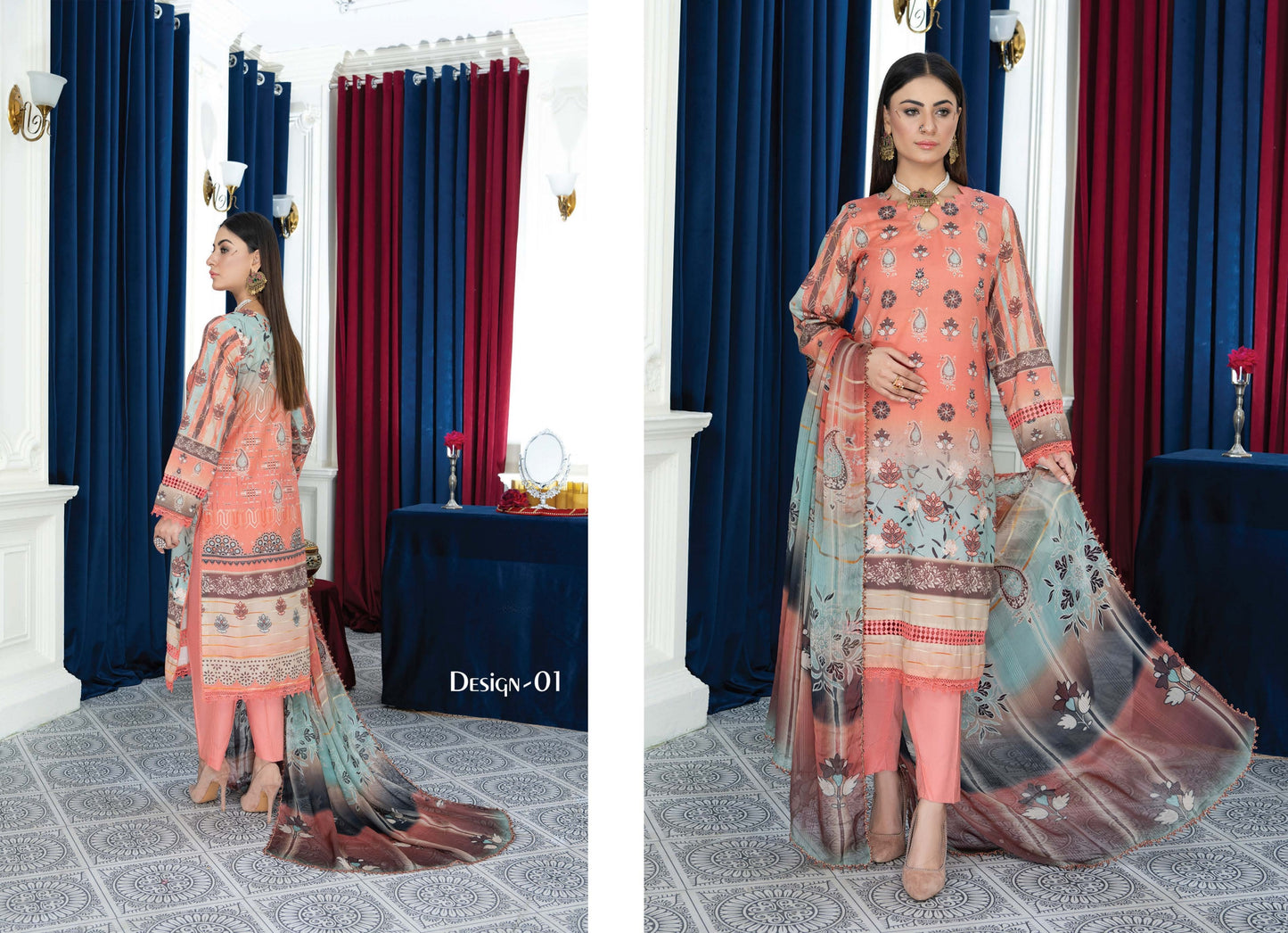 Digital Printed Embroiderd Lawn