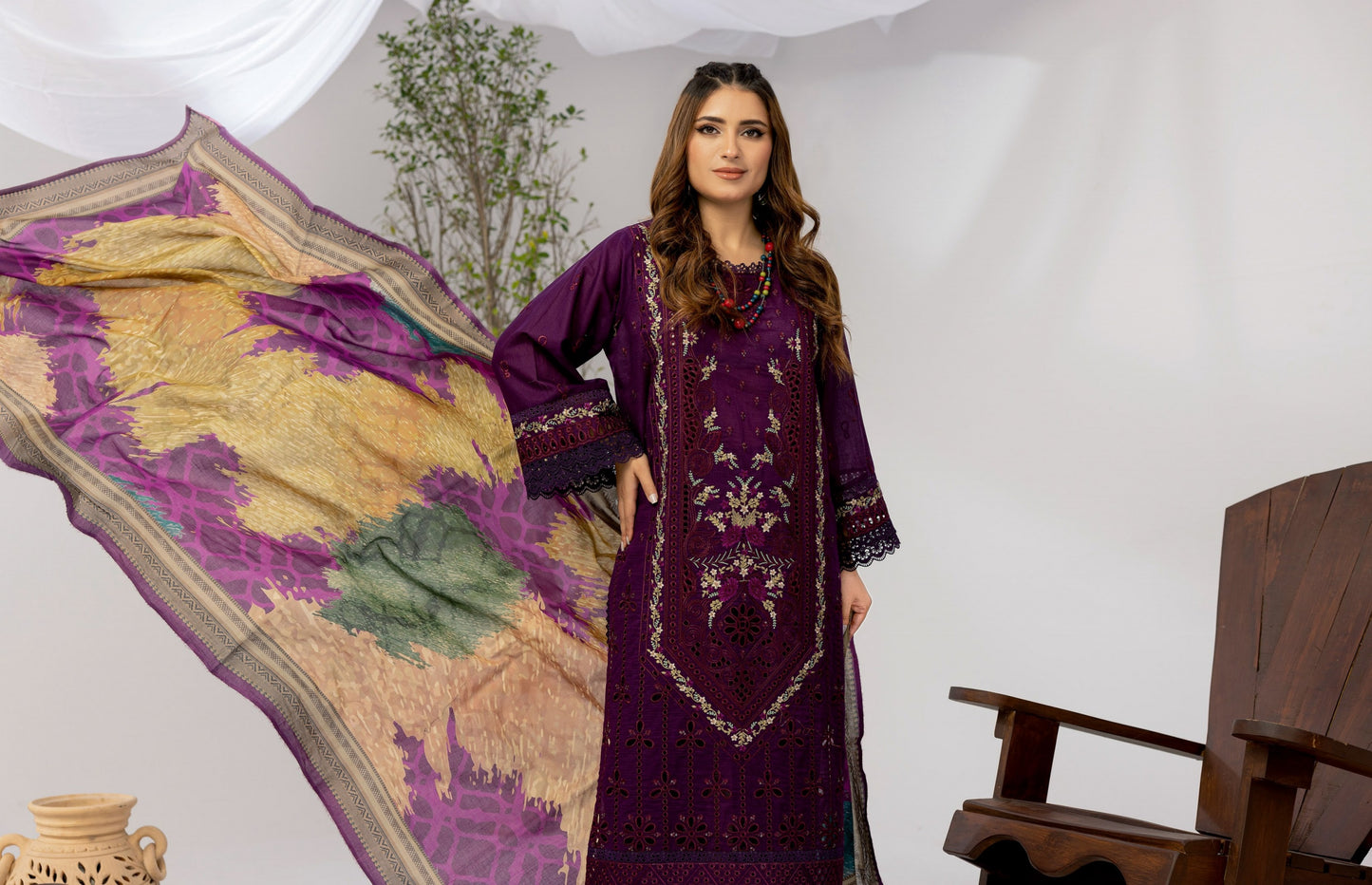 Embroidery Strip Lawn Shirt