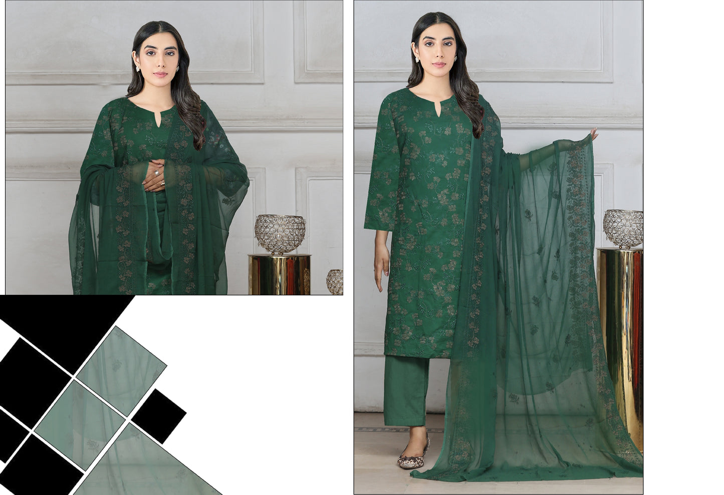 Embroidered 3piece Bamber dupatta
