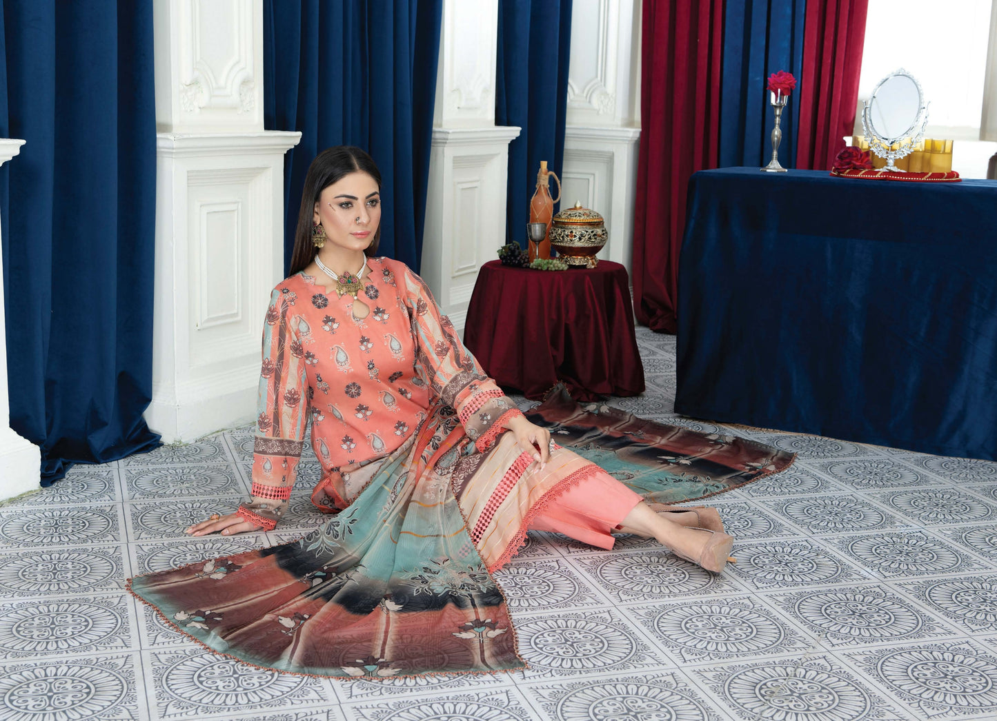 Digital Printed Embroiderd Lawn