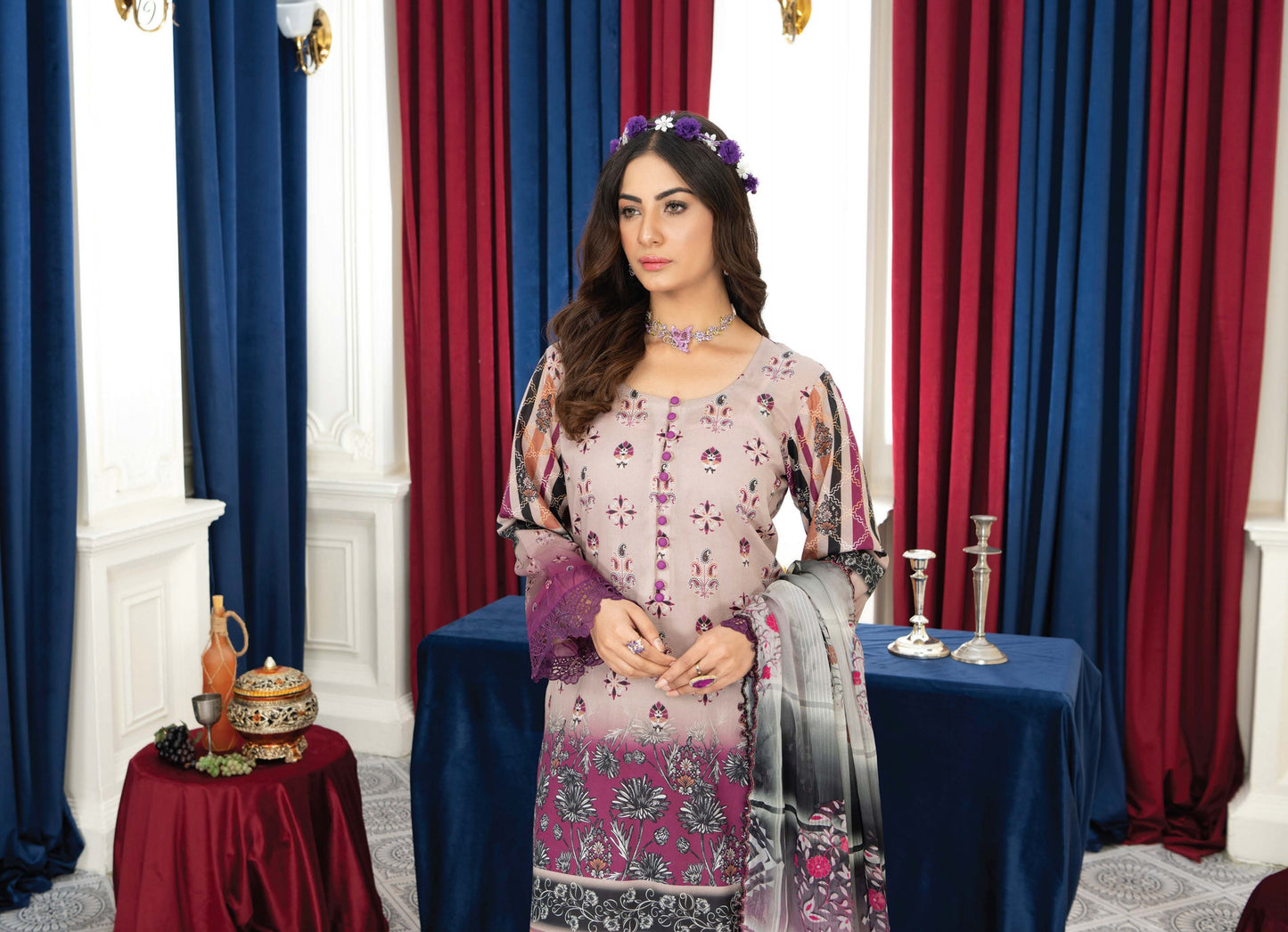 Digital Printed Embroiderd Lawn