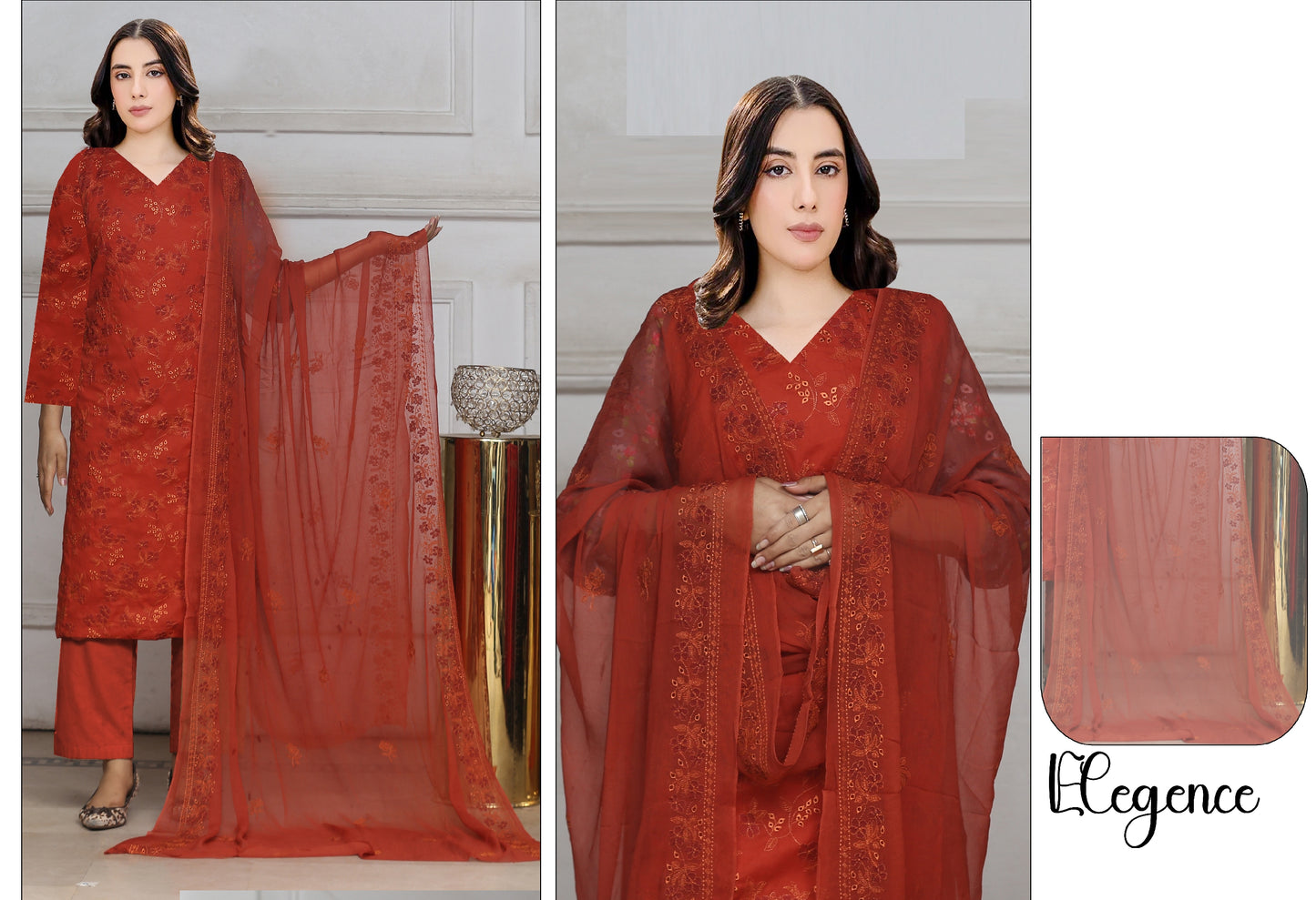 Embroidered 3piece Bamber dupatta