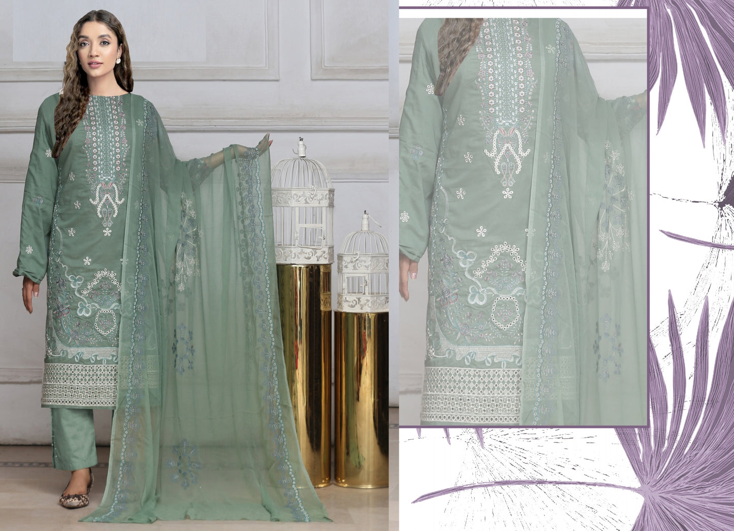Embroidered 3piece Pure Dupatta
