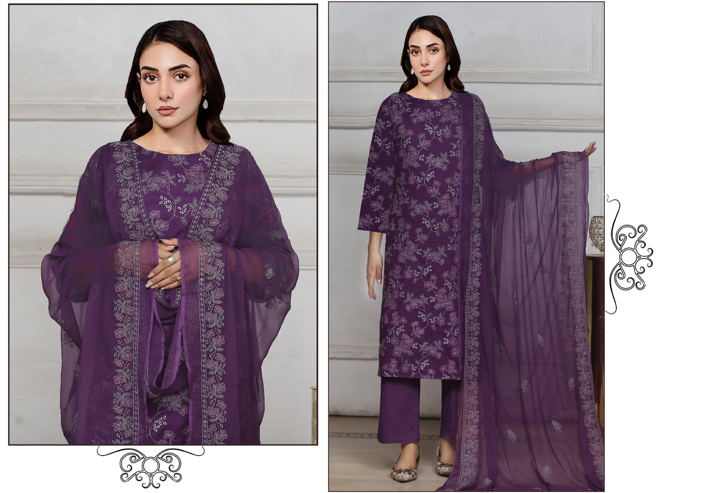 Embroidered 3piece Bamber dupatta