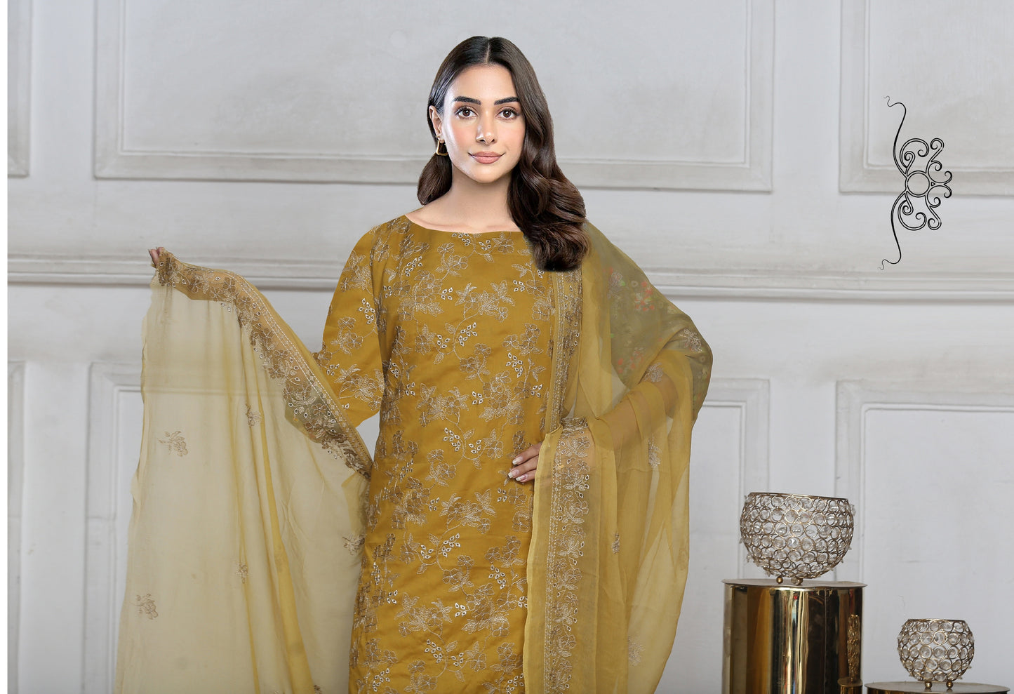 Embroidered 3piece Bamber dupatta