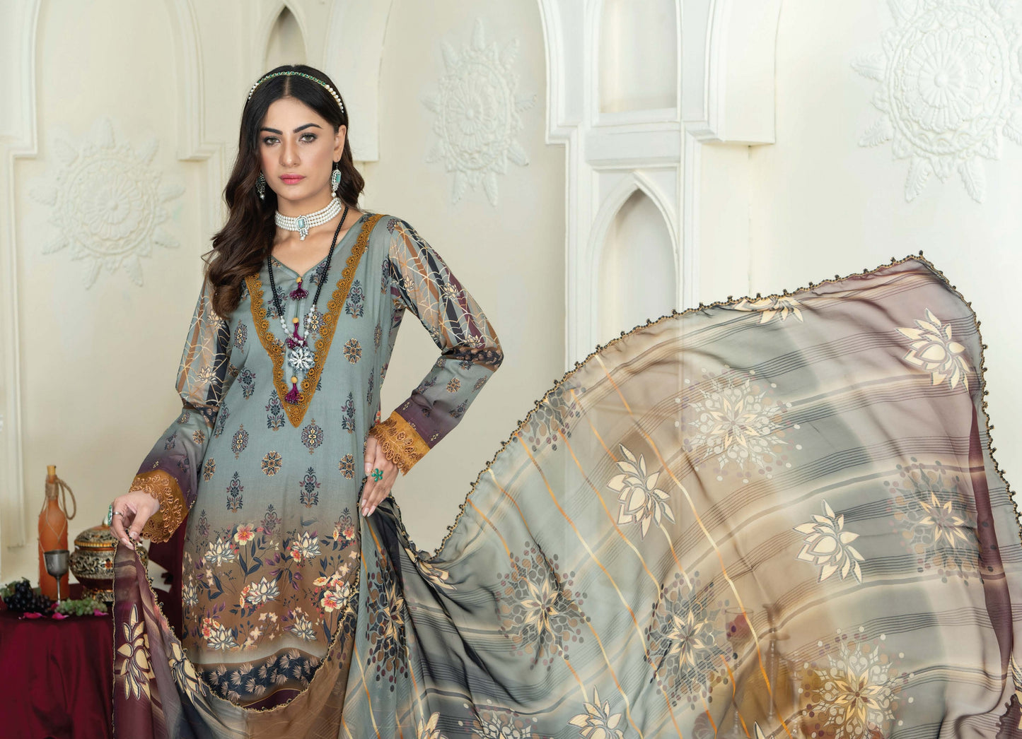 Digital Printed Embroiderd Lawn