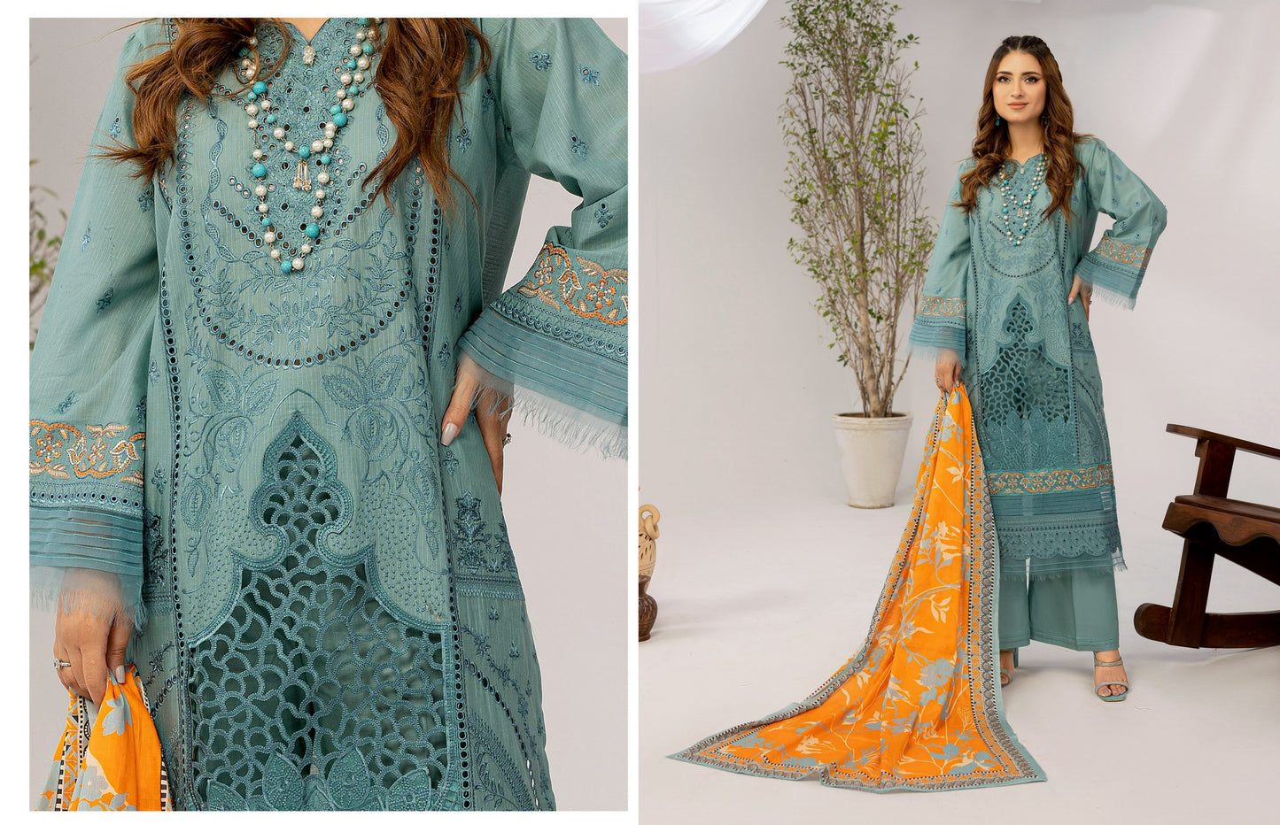 Embroidery Strip Lawn Shirt