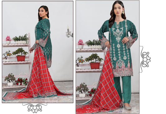 Digital Print & Embroidered Doria Lawn