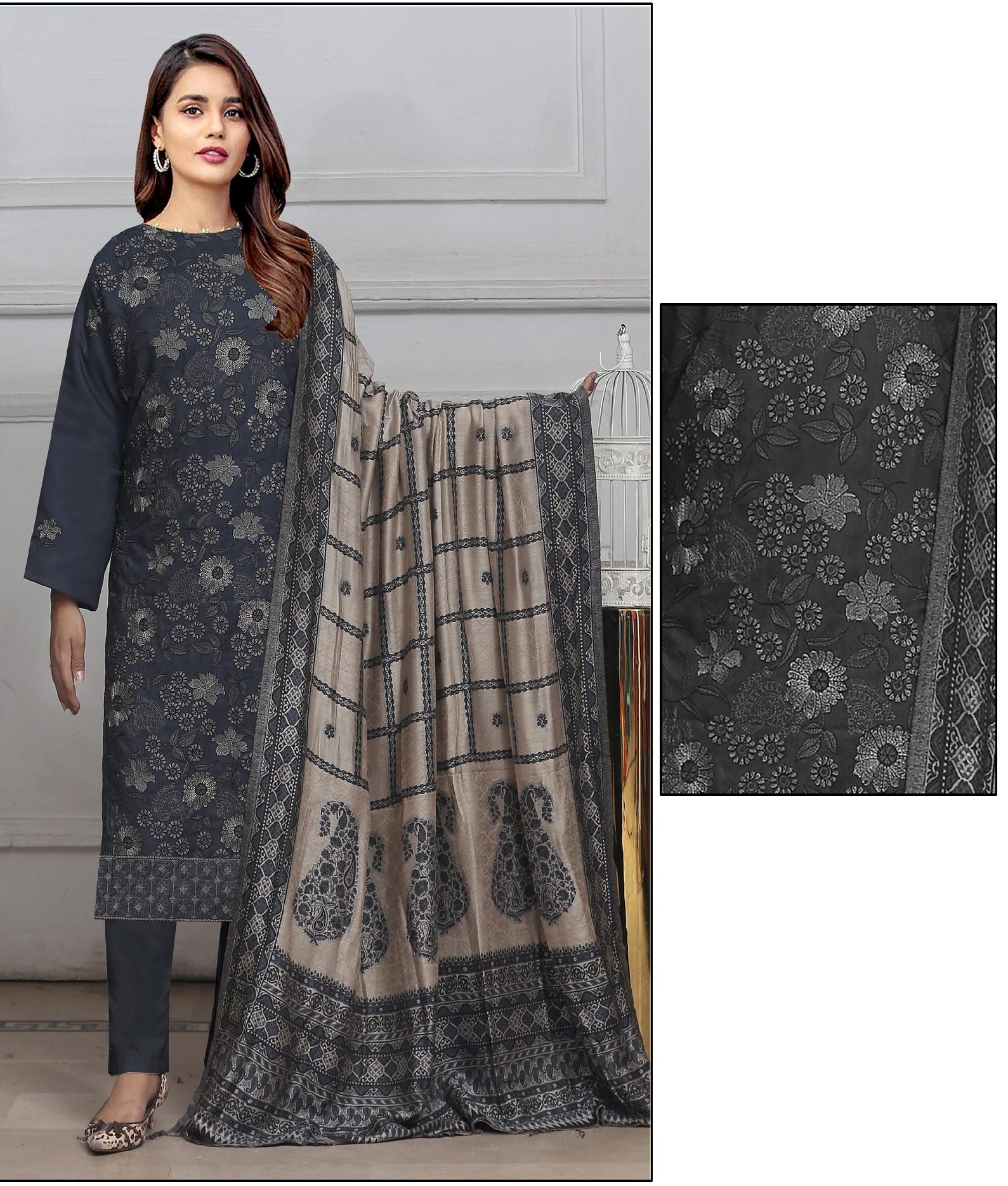 Embroidered Peach Leather With Swati Wool Shawl - Yousaf Cloth House