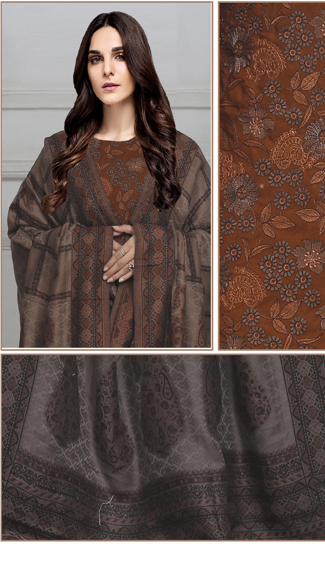 Embroidered Peach Leather With Swati Wool Shawl - Yousaf Cloth House