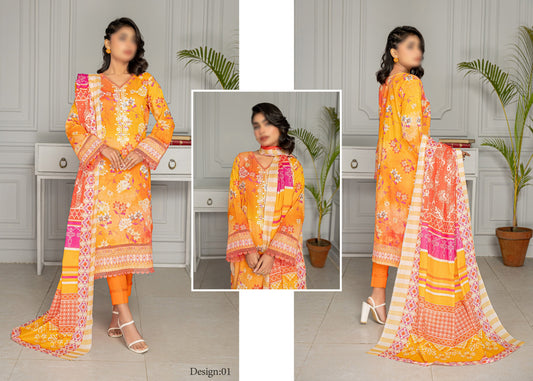 Digital Print Embroidered Lawn