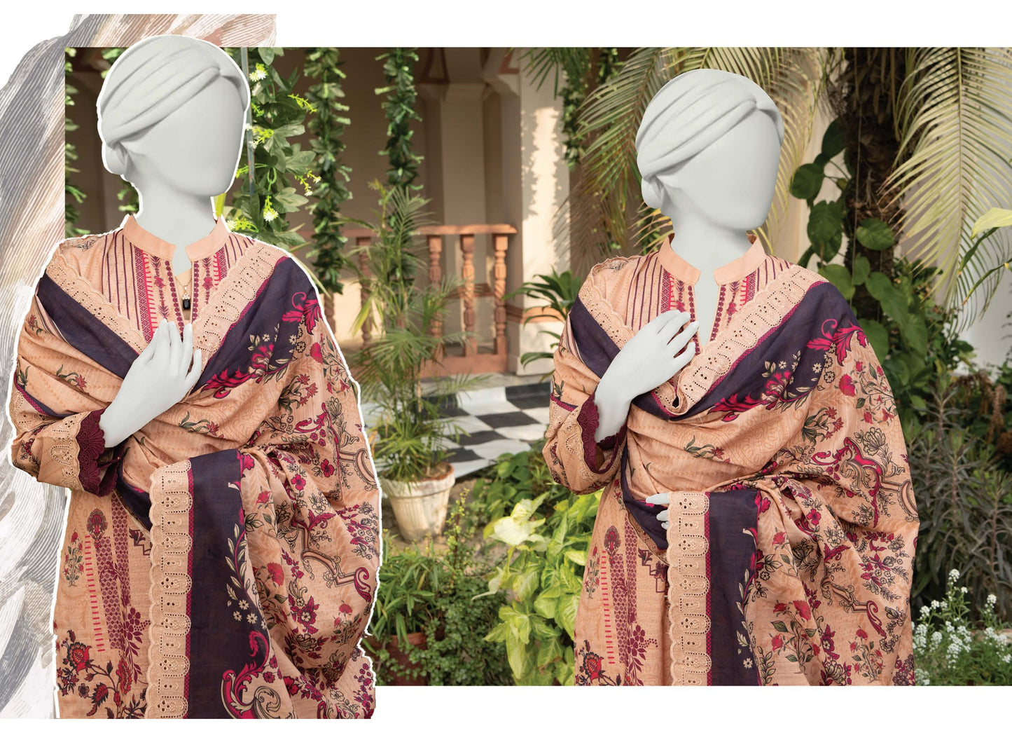 Digital & Embroidered Stripe Lawn