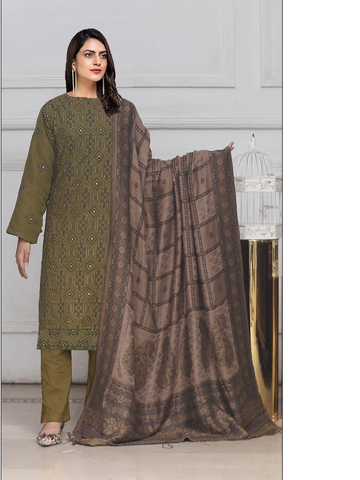 Embroidered Peach Leather With Swati Wool Shawl - Yousaf Cloth House