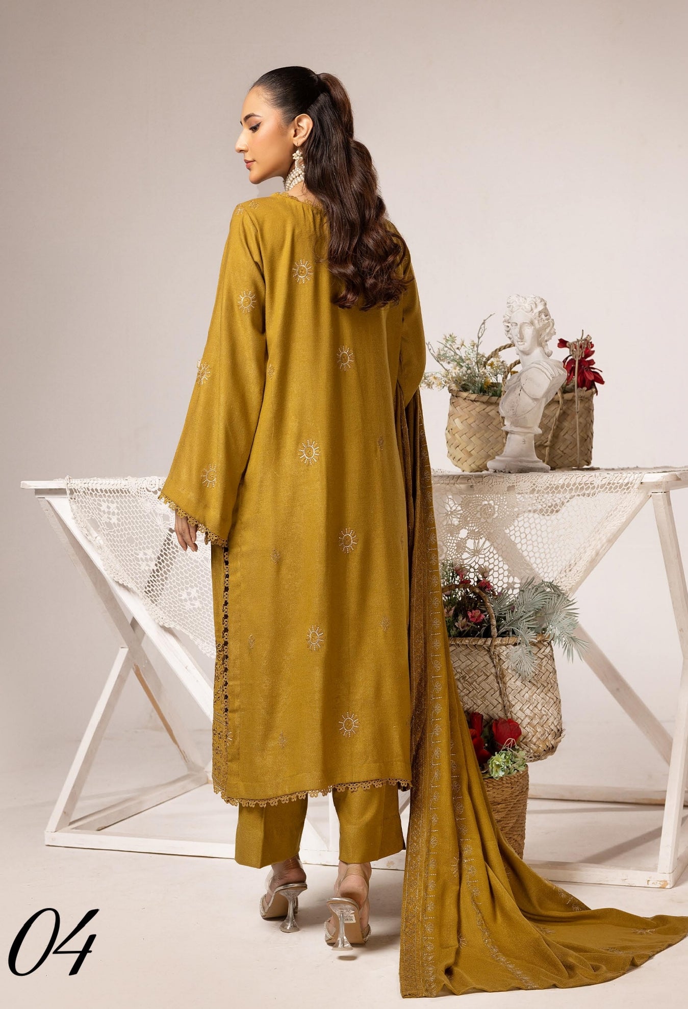 Embroidered Peach Leather With Wool Shawl - Yousaf Cloth House