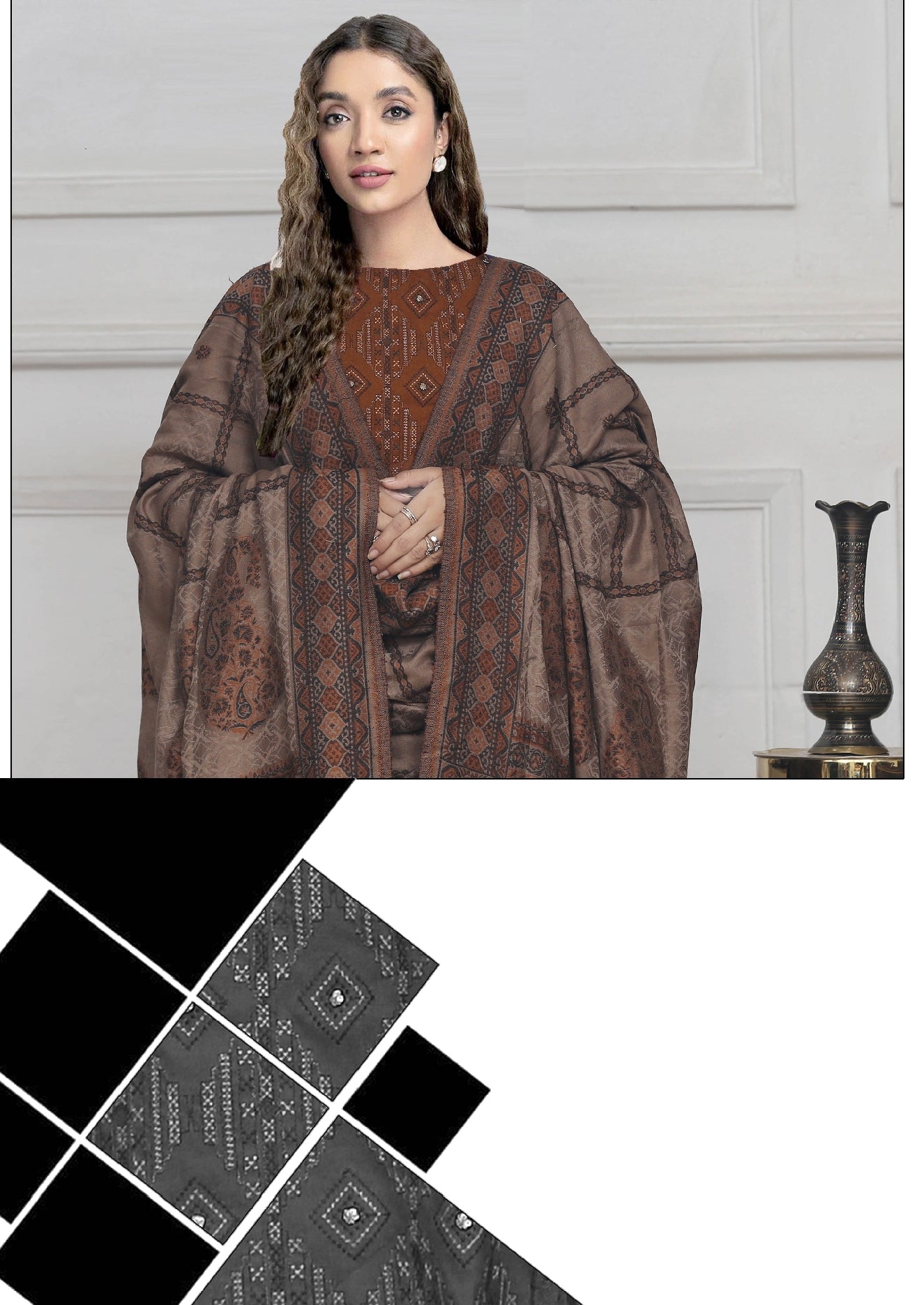 Embroidered Peach Leather With Swati Wool Shawl - Yousaf Cloth House