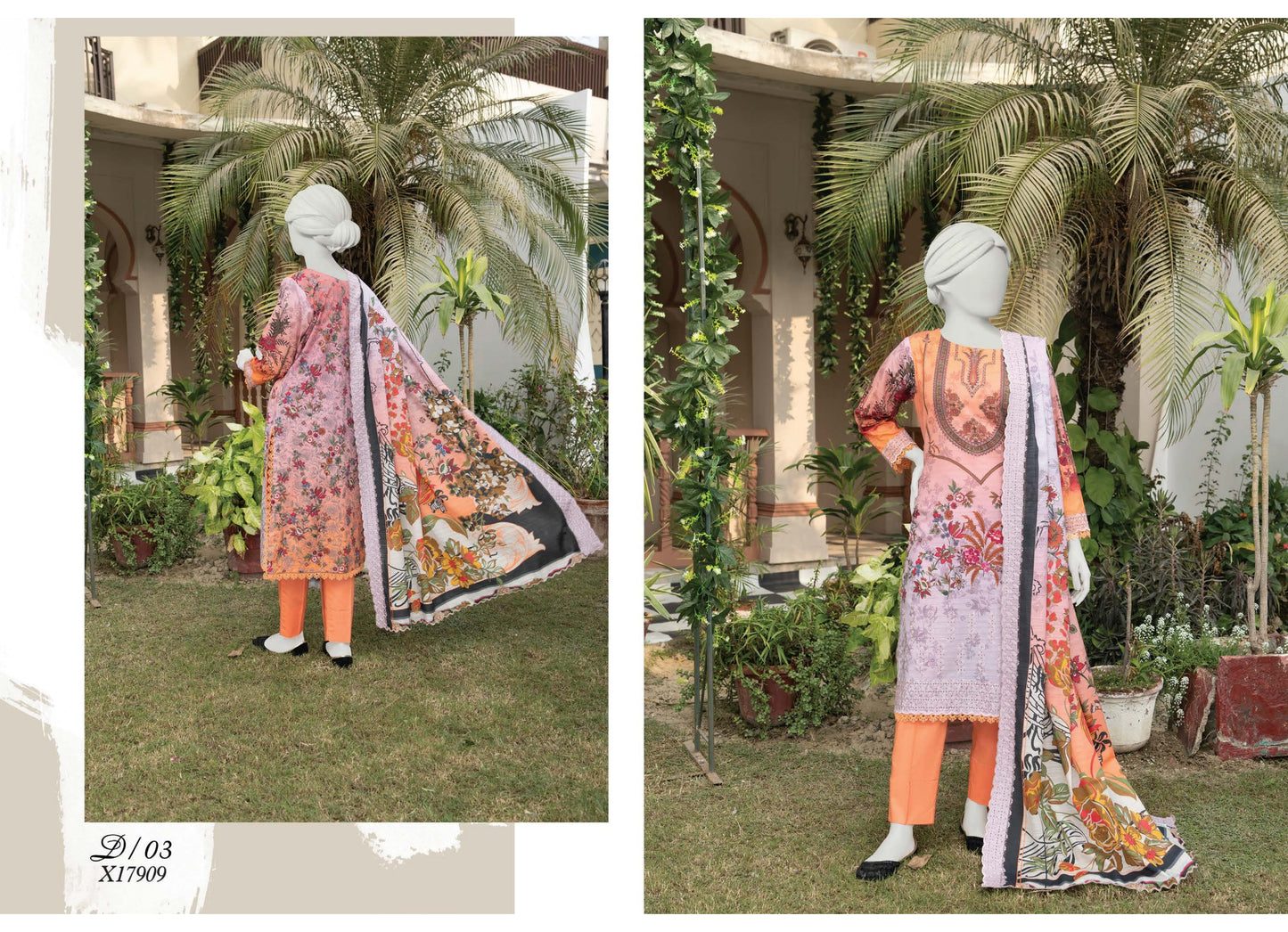 Digital & Embroidered Stripe Lawn