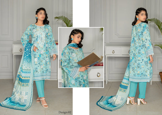 Digital Print Embroidered Lawn