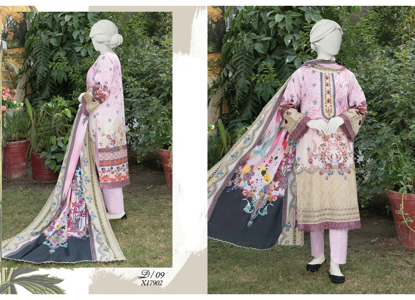 Digital & Embroidered Stripe Lawn