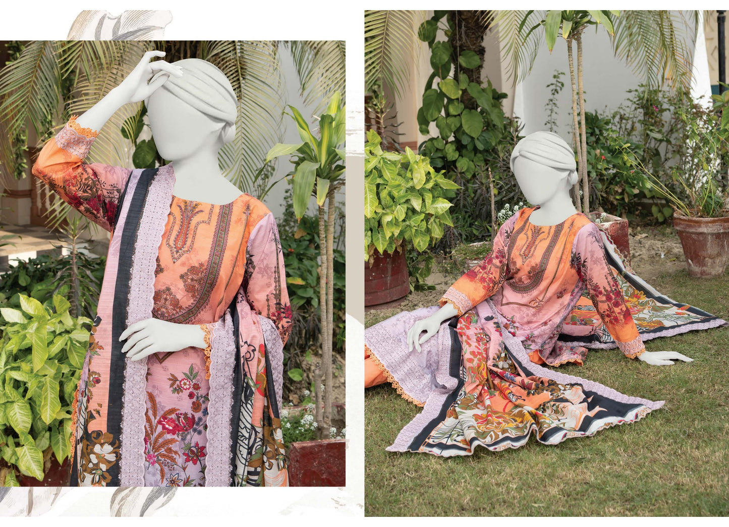 Digital & Embroidered Stripe Lawn