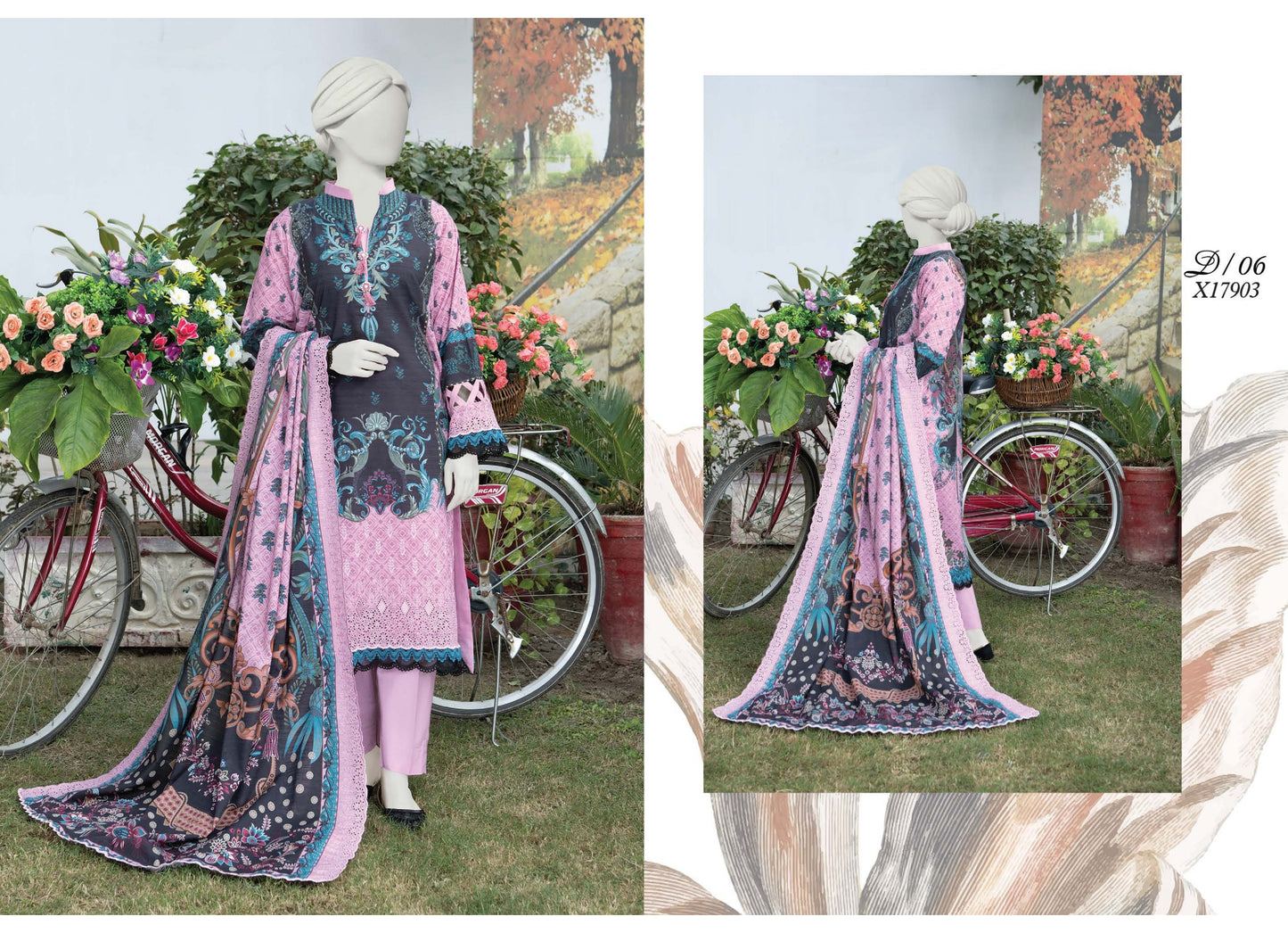 Digital & Embroidered Stripe Lawn