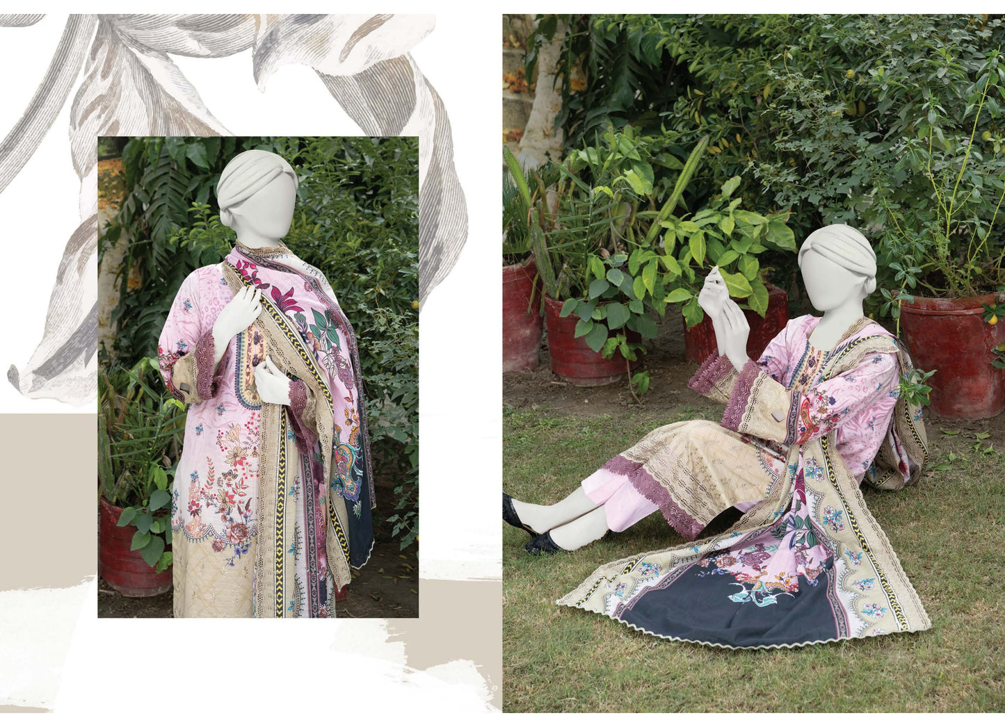 Digital & Embroidered Stripe Lawn