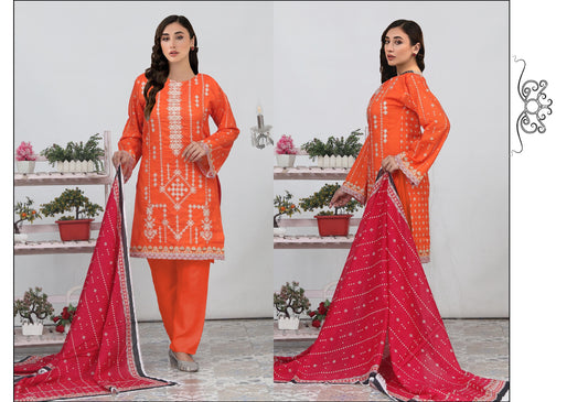 Digital Print & Embroidered Doria Lawn